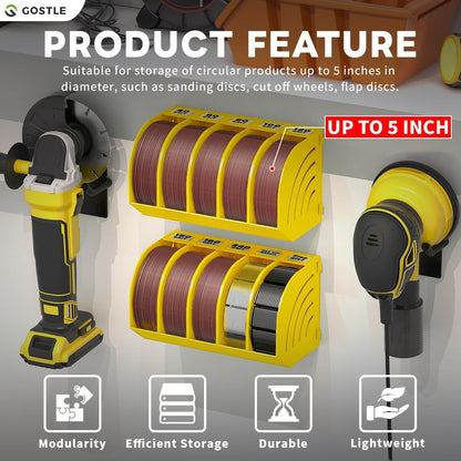 5 Inch Professional Sanding Discs Storage Bins - 8 Bins Set for Efficient Organization, Offset Snap-On Connection, Grit Classification, Space-Saving Design and Versatile Application, Red