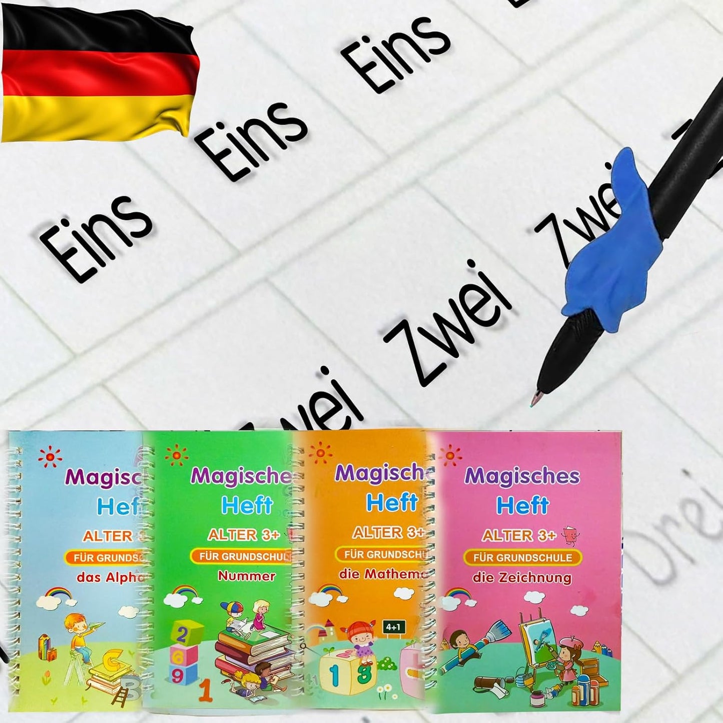 4 Magic Tracing Practice Books – Grooved Handwriting Arabic Copybooks for Kids, Reusable Writing Practice Workbooks Without Tears, Disappearing Ink for Toddlers Preschool Learn (Arabic)