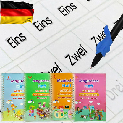 4 Magic Tracing Practice Books – Grooved Handwriting Arabic Copybooks for Kids, Reusable Writing Practice Workbooks Without Tears, Disappearing Ink for Toddlers Preschool Learn (Arabic)