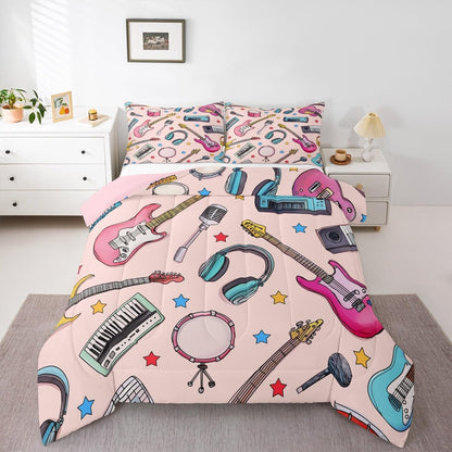 Erosebridal Drum Kit 3D Print Kids Comforter Sets Rock Music Themed Full Bedding Set for Boys Girls Musical Pattern Comforter Set,Colorful Retro Style Quilt Duvet 3 Pcs