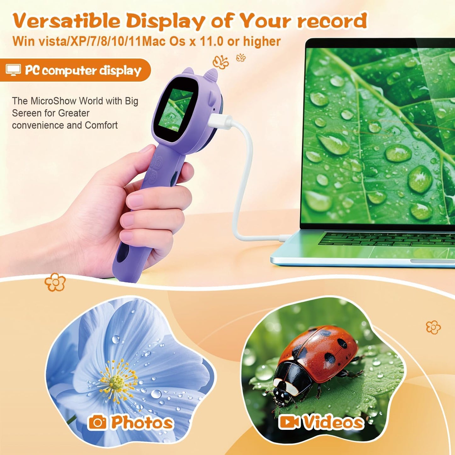 Microscope for Kids 500x Magnification,4X Zoom Mini Pocket Handheld Microscope with 2.0" Screen for Toddlers-STEM Educational Science Kit Toddler for Boys Girls Aged 3-12(Black)