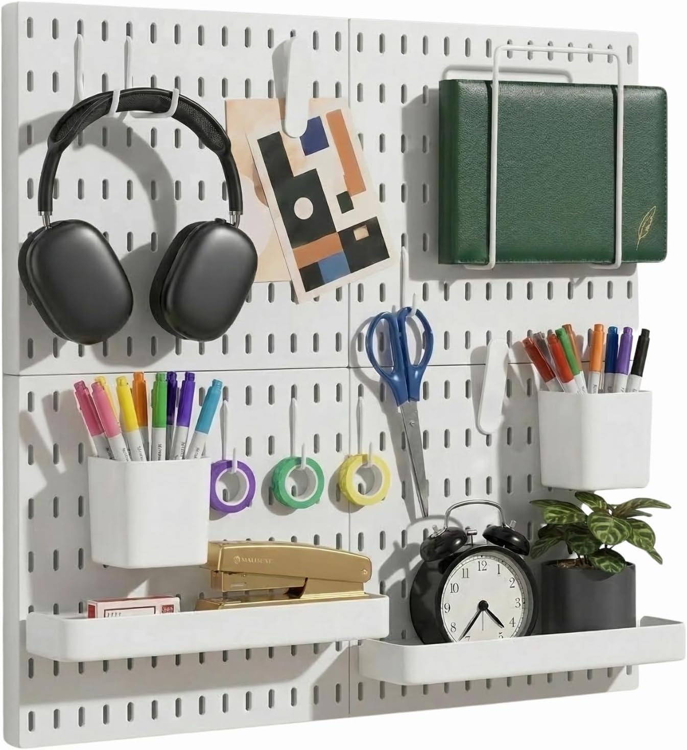 Keepo Peg Board Wall Organizer – Plastic Pegboard Panels, Modular Peg Board Storage System for Home Office, Craft Room, Gaming Setup (White, 33″×22″)
