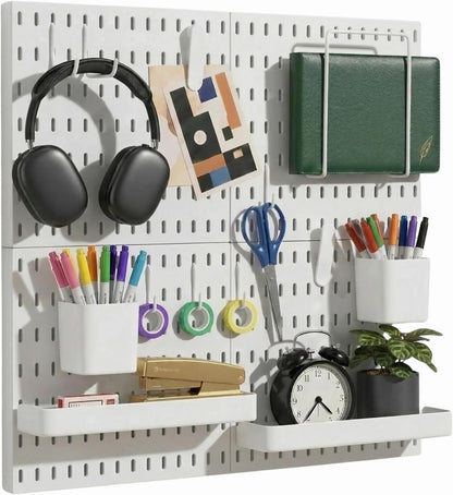 Keepo Peg Board Wall Organizer – Plastic Pegboard Panels, Modular Peg Board Storage System for Home Office, Craft Room, Gaming Setup (White, 33″×22″)