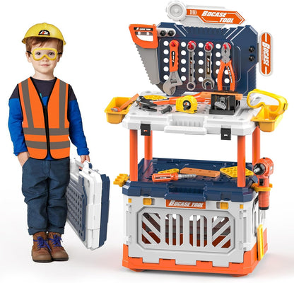 Kids Tool Bench -Toy Workbench with Electric Drill Toy Tool Accessories and Construction Vest 91pcs Toddler Tool Bench,Pretend Play Learning Toy Tool Bench for Kids Ages 3-5,4-8
