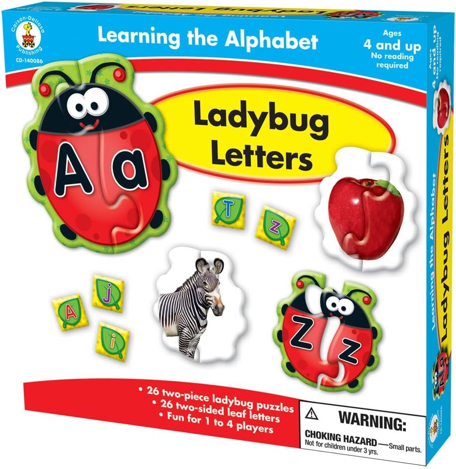 Carson Dellosa Education Lady Bug Letters Game, 26 2-Sided Ladybugs and Leaves Alphabet Puzzle, abc Kindergarten and Preschool Learning Activities for Toddlers Ages 4+