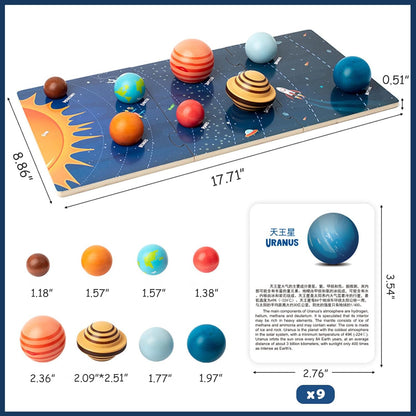 Wooden Solar System Model Board, Montessori Toys Planets Puzzle Science STEM Space Learning for Kids 4-8 with 3D Planets Models, Prechool Educational Gift for Boys Girls