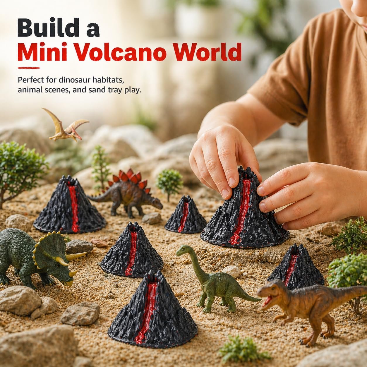NUOBESTY 10Pcs Mini Volcano Model, Volcano Toy Scene Props for Dinosaur Habitat, Animal Scene, Sand Tray, Diorama, Fairy Garden, Desk Display, School Project, 3.15 x 2.76 x 2.36 in