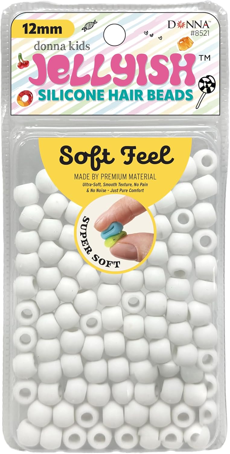 Donna Kids Jellyish Silicone Hair Beads – 12mm Super Soft Noiseless Beads for Braids, Ponytails & Kids Hairstyles – with Threading Tool Pain-Free, Flexible & Tangle (Clear Mix)