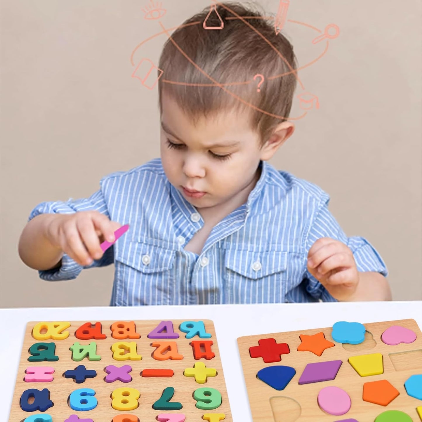 Attmu Wooden Puzzles for Toddlers, 6 Pcs Alphabet Puzzle ABC Shape Number Animal Farm Puzzle, Learning Toys for Kids, Preschool Educational Activities Toddler Gift Toys for Girls Boys Christmas Easter