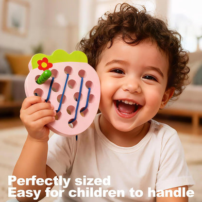 Lacing Toys for Toddlers,Wooden Threading Apple Baby Travel Toys,Montessori Education Sensory Learning Fine Motor Skills, Wooden Block Puzzle Gifts for 3 Year Old Baby Kids Boys Girls