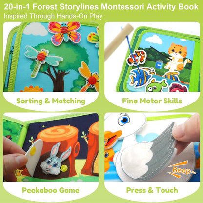 Felt Busy Book for Toddlers 1-3, Montessori Busy Board for 1 Year Old, Quiet Book Airplane Travel Toys, Sensory Early Learning Educational Toy, Road Trip Activity Books, Girls Birthday Gifts