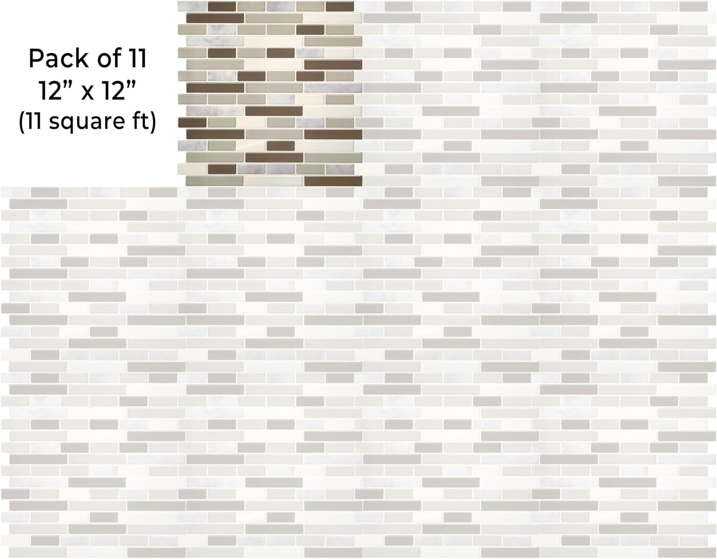 VViViD 11 Sheets Peel and Stick Grey Gloss Faux Ceramic Brick Wall Tiles, Self Adhesive Backsplash 12”x12”, 2mm Thick Kitchen, Bathroom (11 sq. ft.)