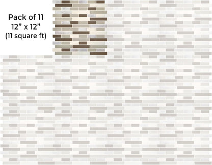 VViViD 11 Sheets Peel and Stick Grey Gloss Faux Ceramic Brick Wall Tiles, Self Adhesive Backsplash 12”x12”, 2mm Thick Kitchen, Bathroom (11 sq. ft.)