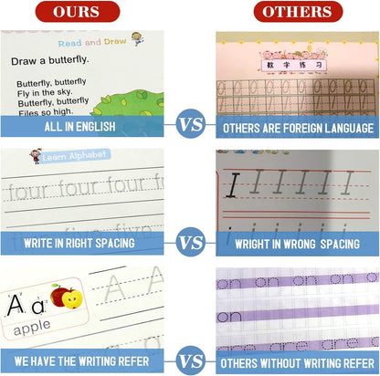 4PCS Grooved Handwriting Practice for Kids Age 3-5 Preschool Children, Reusable Magic Practice Copybooks for Student Tracing Letter Writing Books