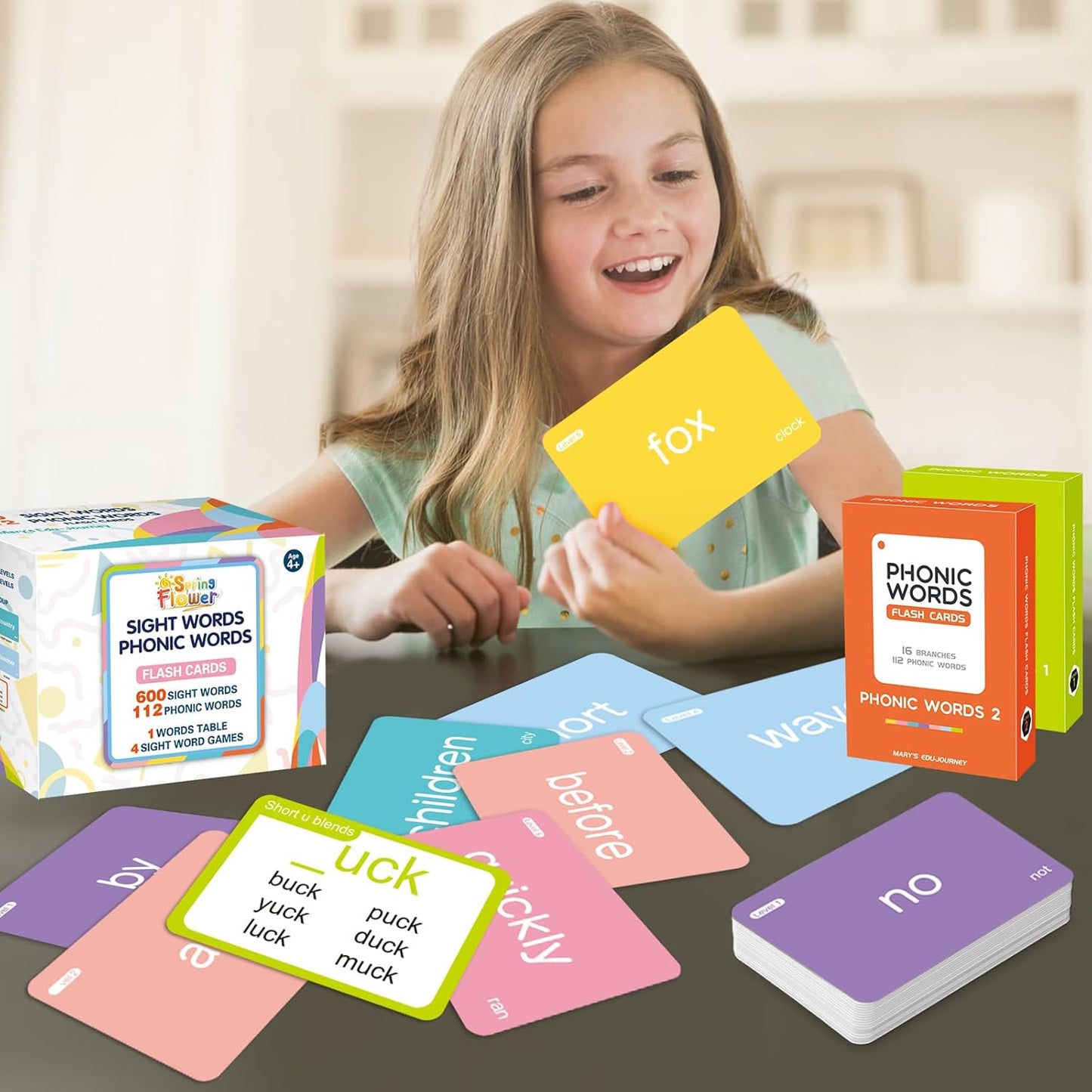 SpringFlower 712 Sight Words Flash Card,600 Dolch & Fry High Frequency Sight Word,112 Phonic Flash Cards for Kindergarten Homeschool Supplies Games for Kids Pre-K, Kindergarten, 1st, 2nd, 3rd Grade