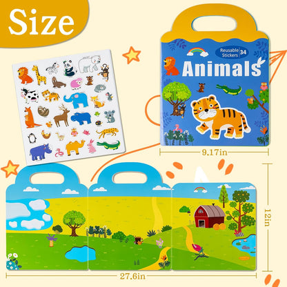 Magnetic Playset Portable Playboard, Cute Farmhouse Animal Reusable Magnets Sticker Books for Toddlers 3-5 Years, 34 PCS Refrigerator Magnets for Kids Girls Boys Perfect Preschool Learning Travel Toy