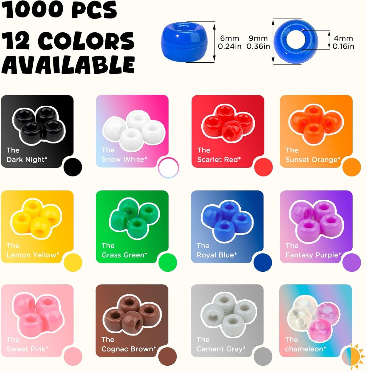 Dowsabel Brown Pony Beads Bulk 1000 Pcs 6x9mm, Large Hole Kandi Hair Beads for Braids Bracelets, DIY Friendship Bracelets Necklaces Jewelry Making Crafts and Gifts