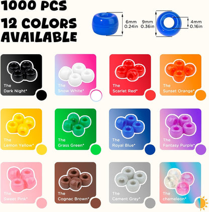 Dowsabel Brown Pony Beads Bulk 1000 Pcs 6x9mm, Large Hole Kandi Hair Beads for Braids Bracelets, DIY Friendship Bracelets Necklaces Jewelry Making Crafts and Gifts