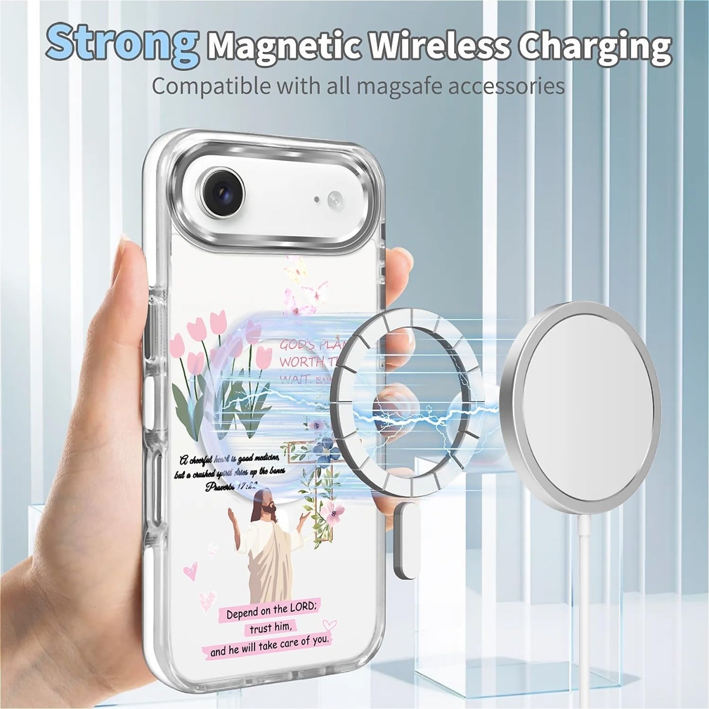 for iPhone 17 Pro Max Case [Compatible with Magsafe],Girls Women Clear Magnetic Case Silicone Shockproof Protective Cover with Pattern Colorful Motivational Letters