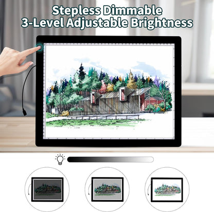 A3 Light Pad for Diamond Painting - Tracing Light Box with Stand, Stepless Dimmable 3 Levels Brightness Light Board, Ultra-Thin LED Light Pad for Weeding Vinyl, Drawing, Diamond Painting, Sketching