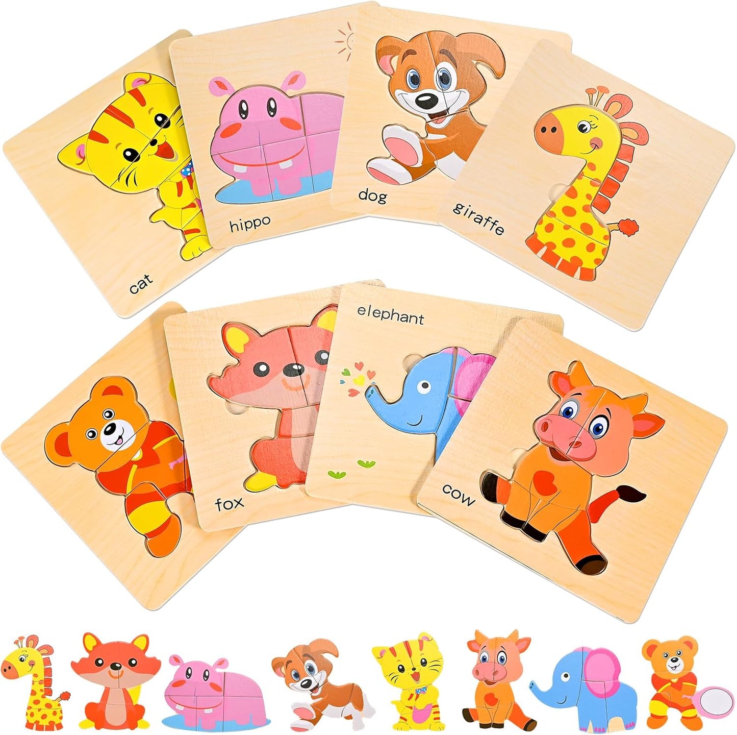 8pcs Wooden Puzzles for Toddlers 1-3, Toddler Puzzles Ages 2-4, Montessori Toys for 1-3+ Years Girl Boy, Sea Animal Puzzle for Kids, Jigsaw Puzzle Educational Toys Preschool for 1-4