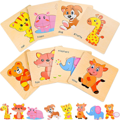 8pcs Wooden Puzzles for Toddlers 1-3, Toddler Puzzles Ages 2-4, Montessori Toys for 1-3+ Years Girl Boy, Sea Animal Puzzle for Kids, Jigsaw Puzzle Educational Toys Preschool for 1-4