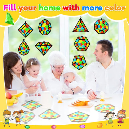 Lonfliness 32 Sets Solar System Suncatchers Crafts Kit DIY Outer Space Window Stained Glass Effect Paper Planet Home School Classroom Decoration Art Craft Creative Activity Project Gift Favor