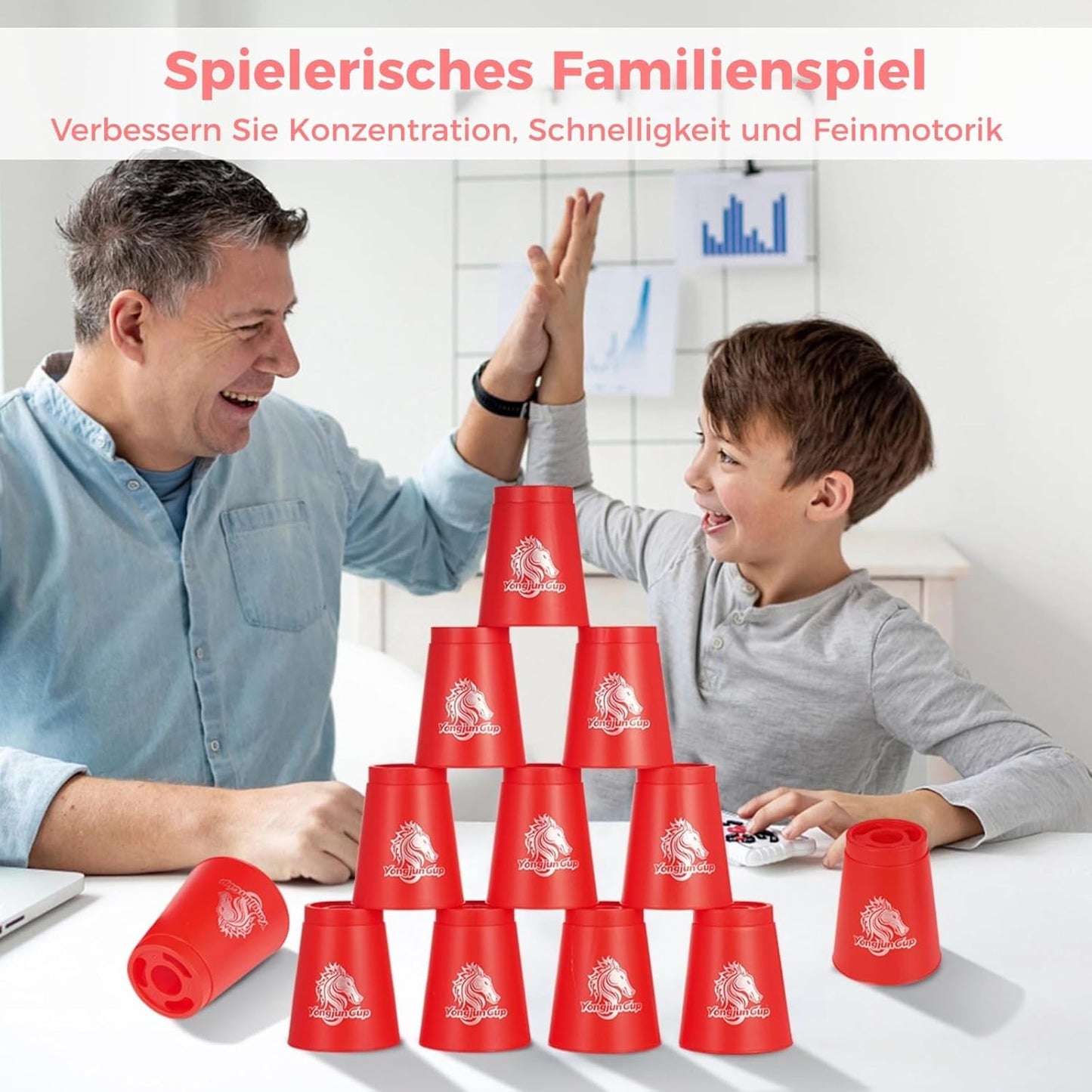 yeesport 48 PCS Sport Stacking Cups with Horse Pattern, Sport Training Game for Challenge Competition, Plastic Stacking Cups, Classic Family Game for Youth and Adults, Red+Blue+Green+Yellow