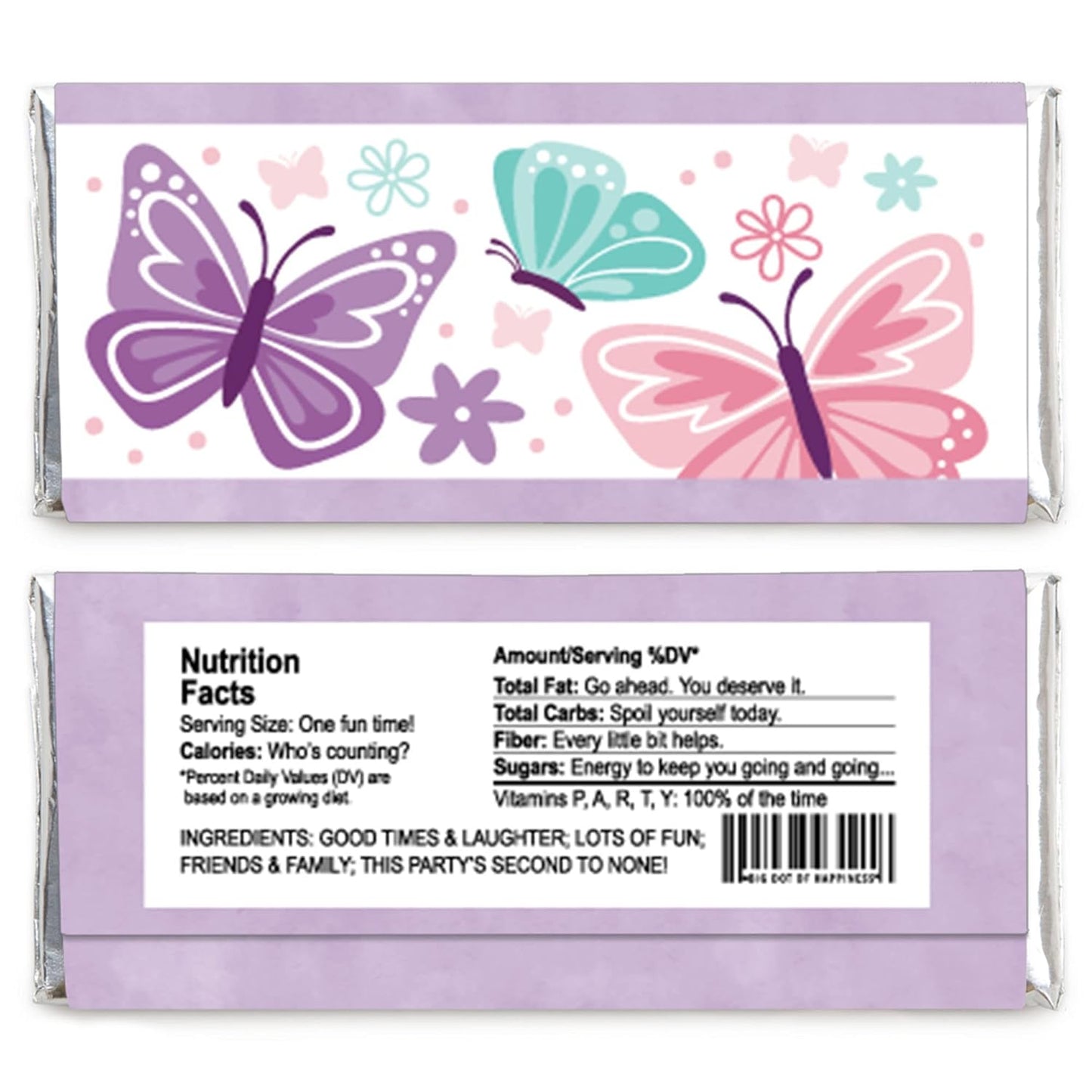Big Dot of Happiness Beautiful Butterfly - Candy Bar Wrapper Floral Baby Shower or Birthday Favors - Set of 24