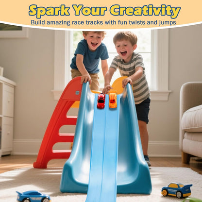 Flex Tracks 15 Ft Starter Set Flexible Race Track for Kids 3+, Flexible Car Track Race Car Ramp Track Compatible with Diecast 1/64th Cars, Portable Rolls Up Race Tracks with Strong Suction Cups