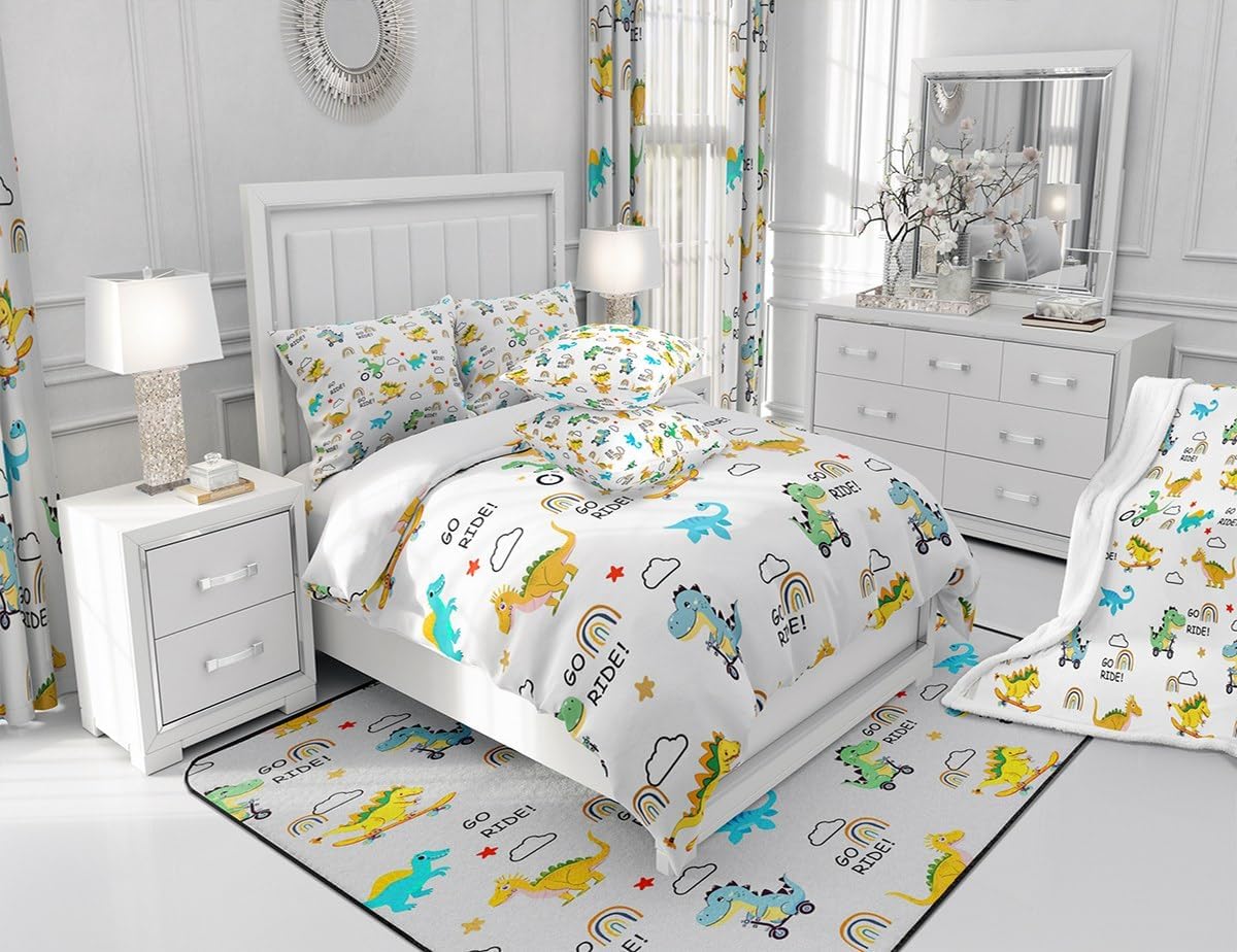 Manfei Musical Kids Fitted Sheet Full Size, MusicalGuitar Radio Drum Kit Headset Print Bedding Set 3pcs for Boys Girls, Rock Music Bed Cover with 2 Pillowcases, Soft Polyester Bedding, No Top Sheet
