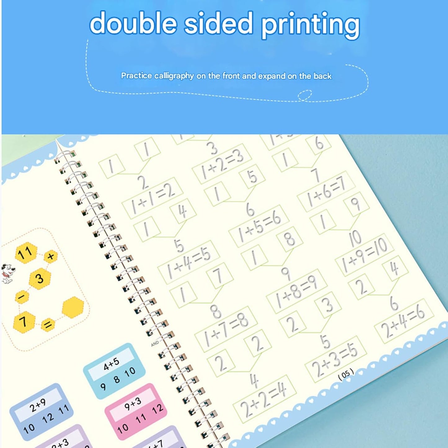 Reusable Magic Groove Writing Practice Book,Grooved Handwriting Workbooks with Pencil Grips,Number Letter Tracing (1, 4)