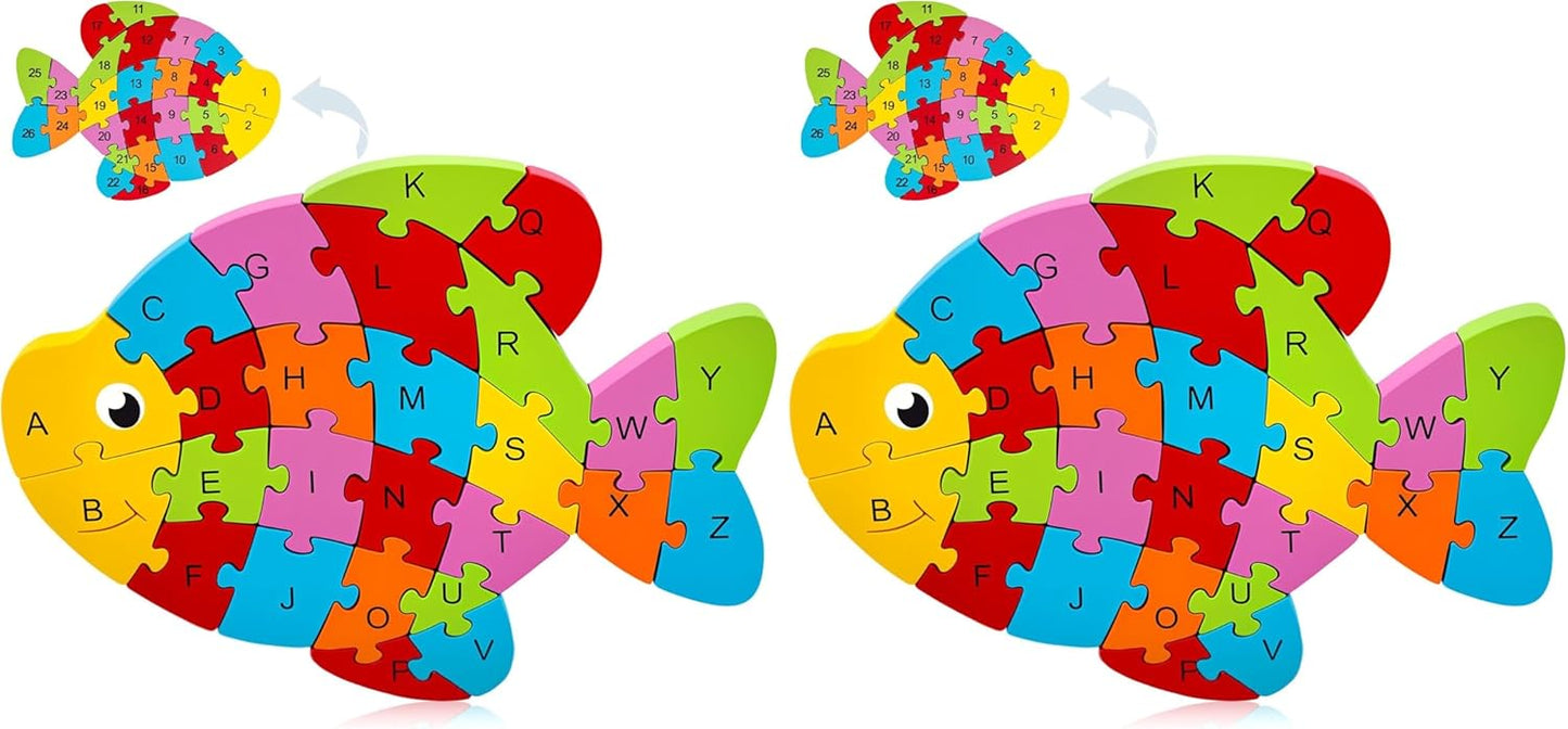LovesTown Wooden Puzzles for Kids, Double Sided Giraffe Jigsaw with Alphabet & Numbers, Montessori Educational Toy for Toddlers, Chunky Animal Gift
