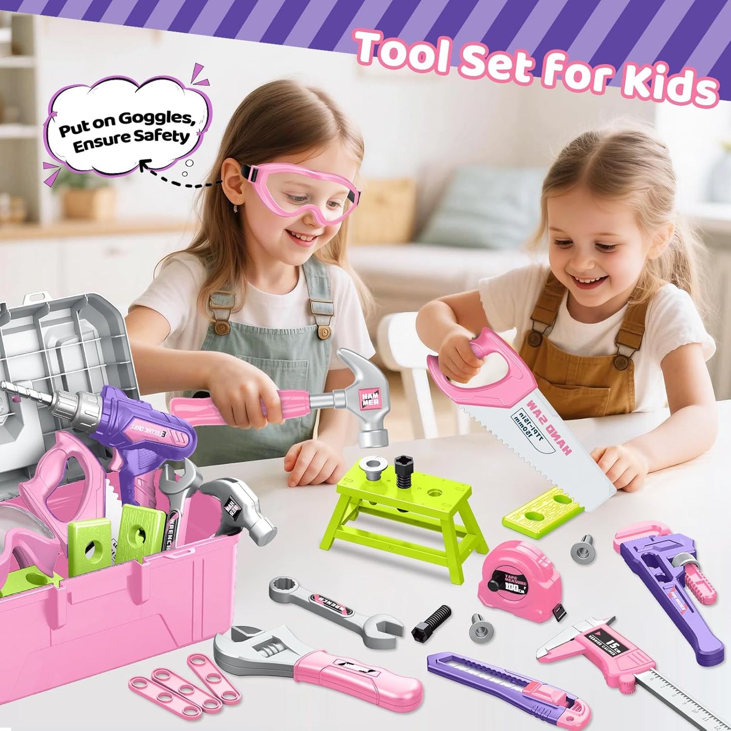 Kids Tool Set 46 PCS, Christmas Birthday Gifts for Kids Ages 3,4,5,6,7,8, Toddler Tool Set with Portable Tool Box & Electronic Toy Drill, Construction Toys Tools for Toddlers, Tool Kits for Boys Girls