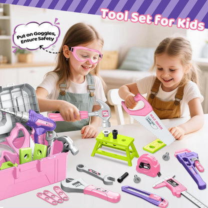 Kids Tool Set 46 PCS, Christmas Birthday Gifts for Kids Ages 3,4,5,6,7,8, Toddler Tool Set with Portable Tool Box & Electronic Toy Drill, Construction Toys Tools for Toddlers, Tool Kits for Boys Girls