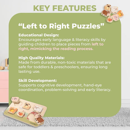 LEFT2RIGHT Wooden Puzzle for Toddlers 1-3 | Montessori Puzzle for 2 Year Old | Best Educational Puzzle for Motor Skills & Sensory Learning | Wooden Peg Puzzles for Toddlers 1-3 Transportation Edition
