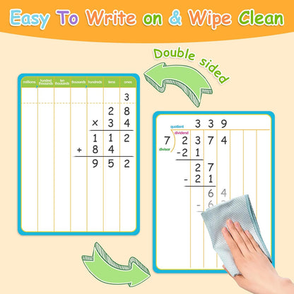 12 Pack Long Division Dry Erase Card Chart,12" x 9" Multiplication Flash Card Math Manipulative Small Whiteboard for Student Teacher 2ND 3RD 4TH Grade Classroom Homeschool Supplies Essential