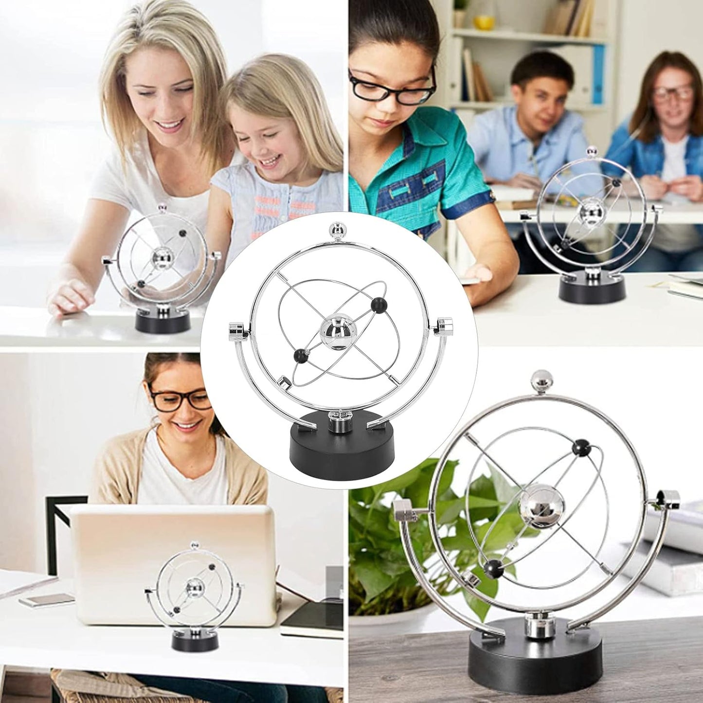 Perpetual Motion Swing Ball, Electronic Solar System Magnetic Swing Energy Orbit Desktop Ornament with USB Charging Mode, Educational Science Office Decor