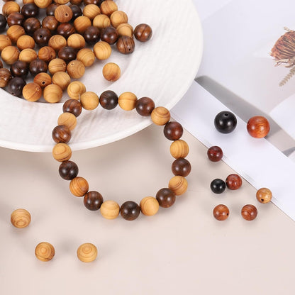 HARFINGTON 200pcs Round Wooden Beads, 10mm Dia Small Wood Beads for DIY Crafts, Bracelet, Wristlet, Necklace, Jewelry Making, Khaki Brown&Black