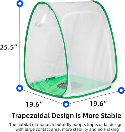 Outdoor Pop-up Large Insect and Butterfly Net Habitat，Windproof Trapezoidal Design，Collapsible Caterpillar Growing Mesh Cage Terrarium