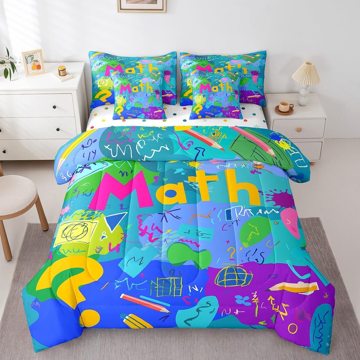 Erosebridal Chemical Equation Bed in a Bag Queen Comforter Set 7 Piece,Chemistry Bedding Sets Science Students Learning Gift Sheet Set with Comforter,Molecular Formula Education Bed Set - Colors B