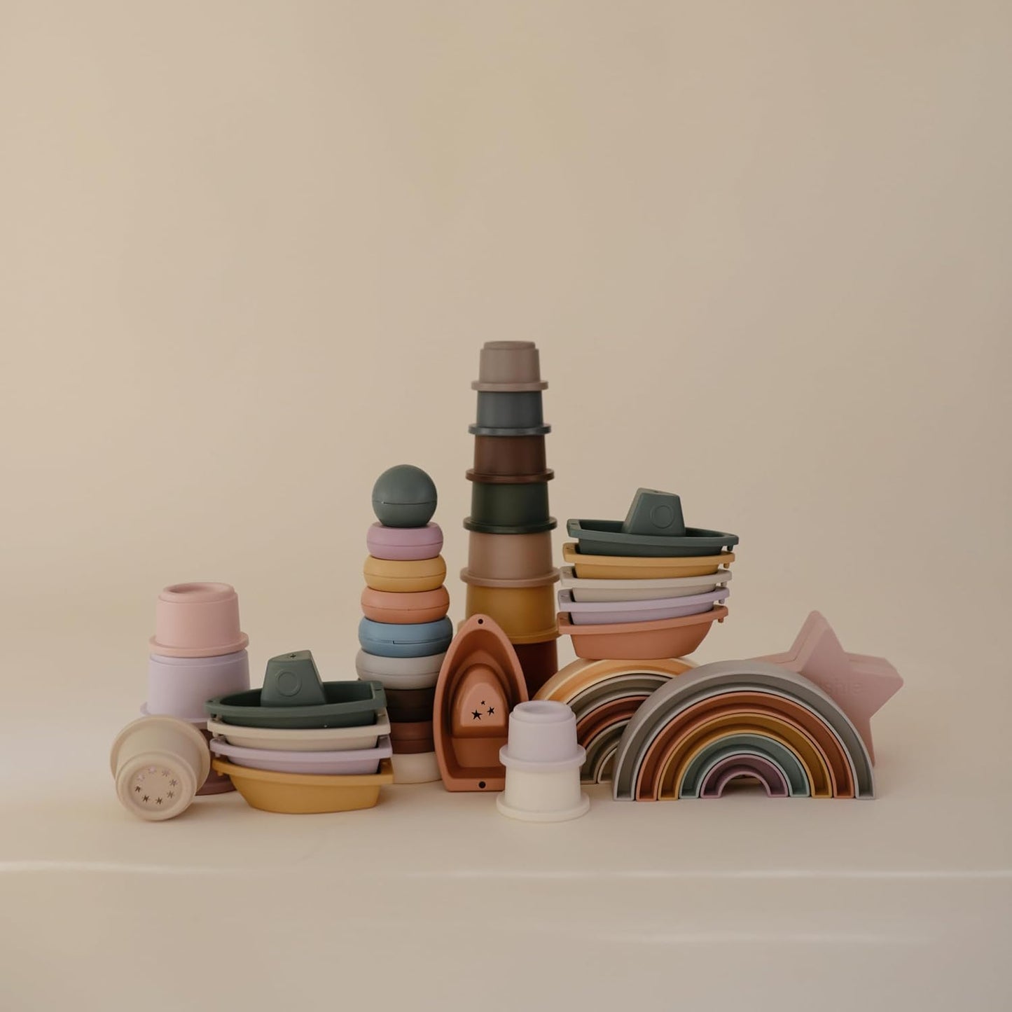 mushie Rainbow Stacker Toy 5pcs | Made in Denmark (Tropical) 1 Year+