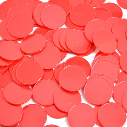 Smartdealspro 100pcs 32mm/1.26 Inch Opaque Plastic Learning Counters Disks Mini Poker Chips Game Tokens with Storage Box (Red)