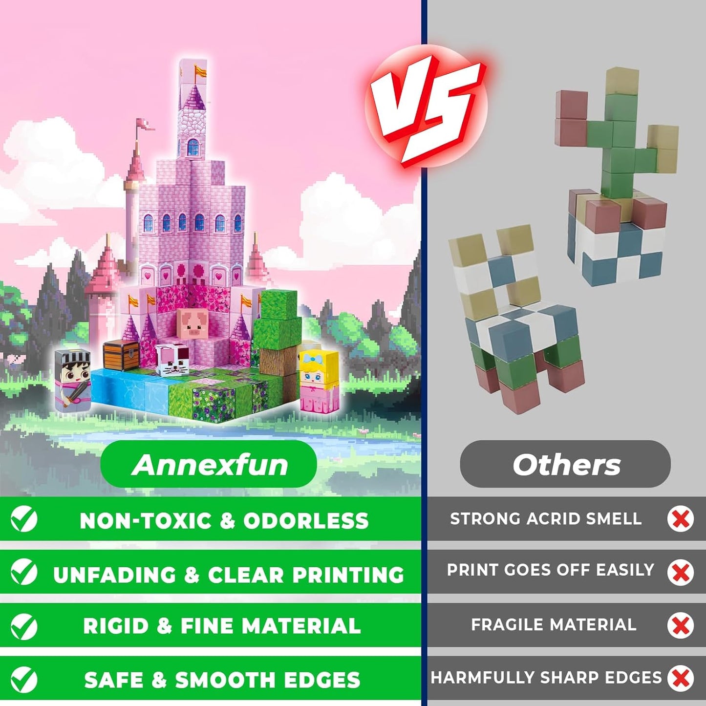 Annexfun Magnetic Blocks - 100PCS Building Blocks Unicorn Cubes - Toys for Montessori Toddler Christmas Birthday Gifts - STEM Sensory Toys for 3 4 9 10 Year Old Girl
