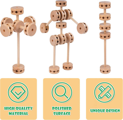 Wooden Building Blocks 60PCS Montessori STEM Toy for Kids 6+, Natural Wood Splicing Joints and Sticks Educational Sensory Tinker Creative 3D Playset Stacking Game