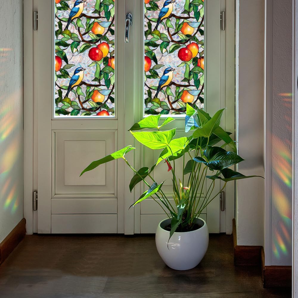 Flower Stained Glass Window Film Decorative Static Cling Stickers Sun Blocking Privacy Decals for Home Car White Lily