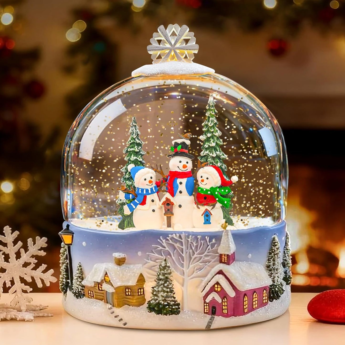 Musical Santa Snow Globe - Lighted Plastic Christmas Snow Globes with LED Lights and Swirling Glitter, Hand Painted Santa Claus Decoration Playing 8 Holiday Songs, Gift for Adults and Kids