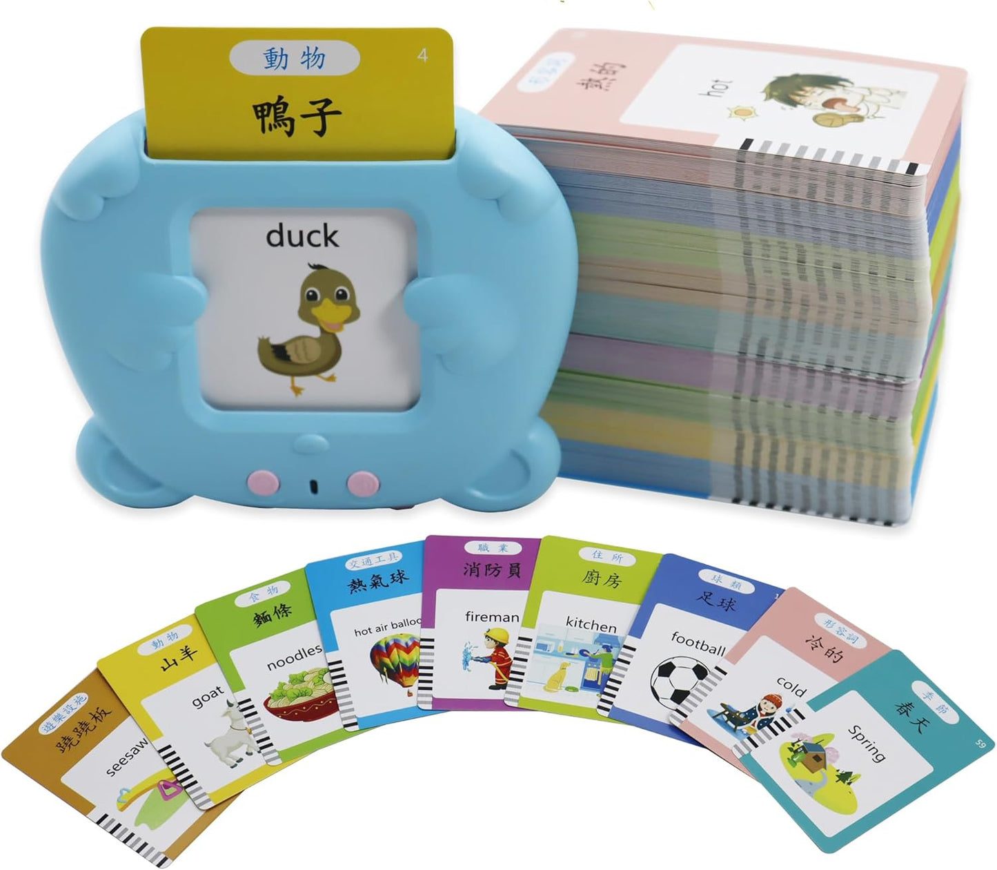 Spanish & English 510 Words Alphabet Bilingual Talking Flash Cards for 3-8 Years Toddlers, Pocket Speech Buddy Therapy Autism Toys, Educational Learning Interactive Toy for Boys Girls Kids Gifts Blue