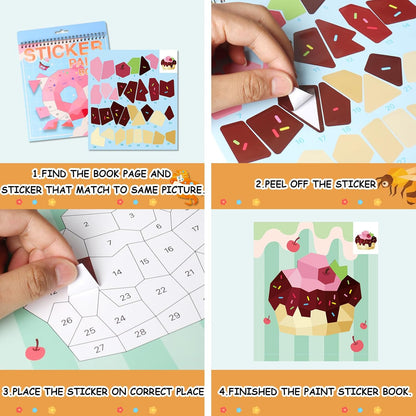 3PCS Sticker Paint Number Books Crafts for Kids Ages 4-8,8-12 Animal Dinosaur Ocean Sticker Book Stickers for Kids Boys Girl Adults for Birthday Party Favors Gift Travel Toy Daycare Activity