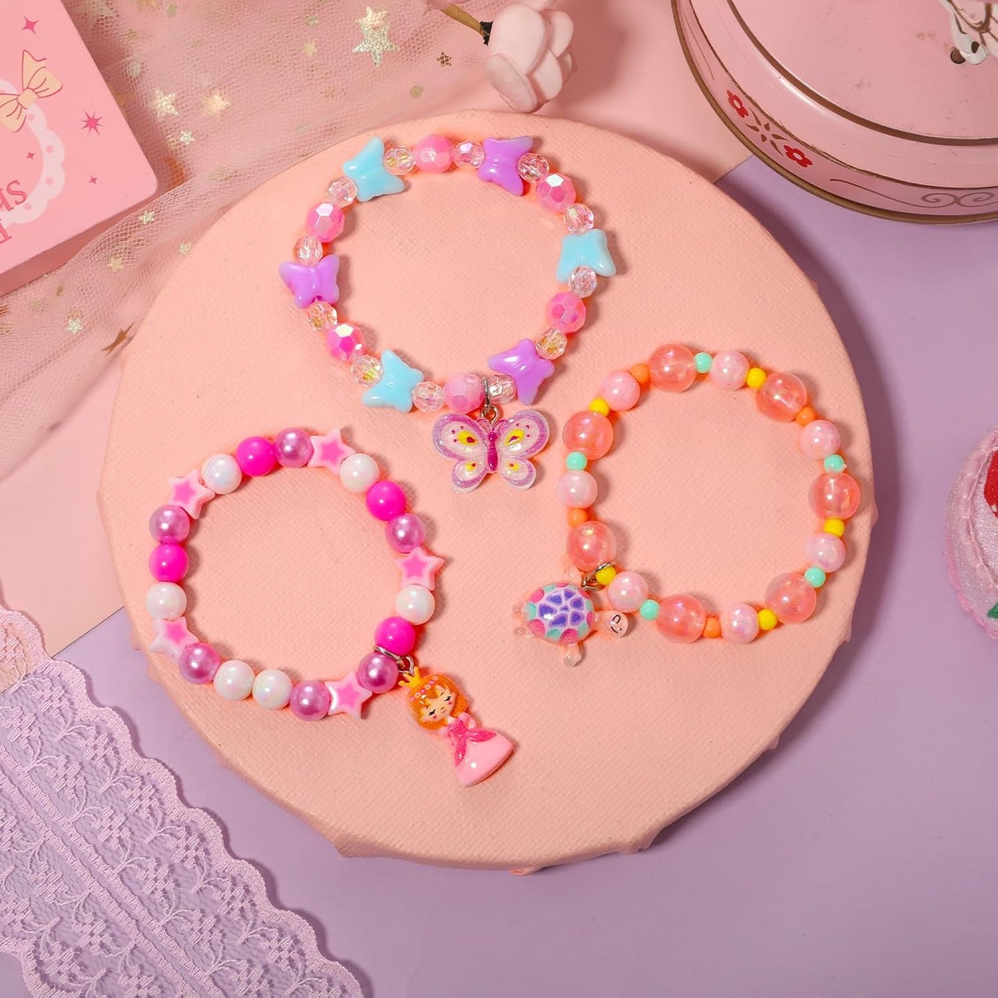 PinkSheep Toddler Jewelry Kids Necklace Choker and Bracelet 3 Pack 9pcs, Little Girls Jewelry In Box, Flower Girl Gift Kids Girls Accessories
